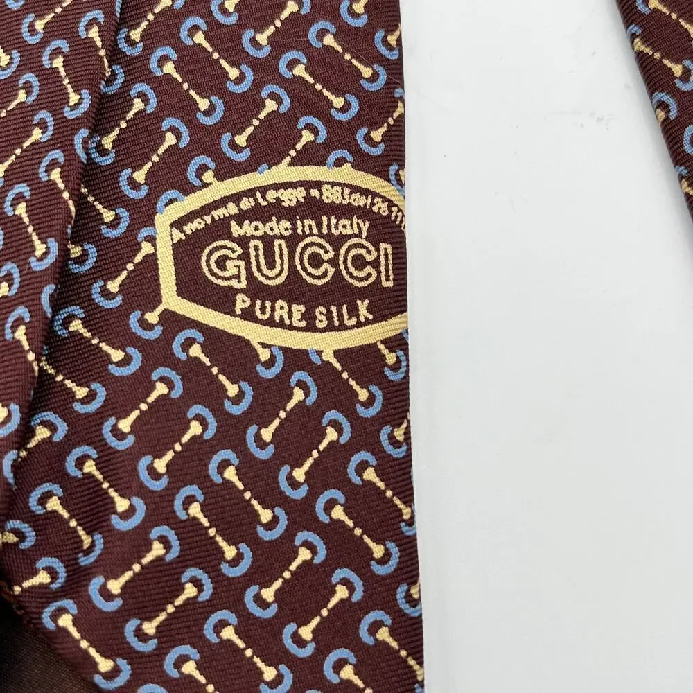 Gucci Men's Vintage Brown Abstract Print Necktie 100% Silk
